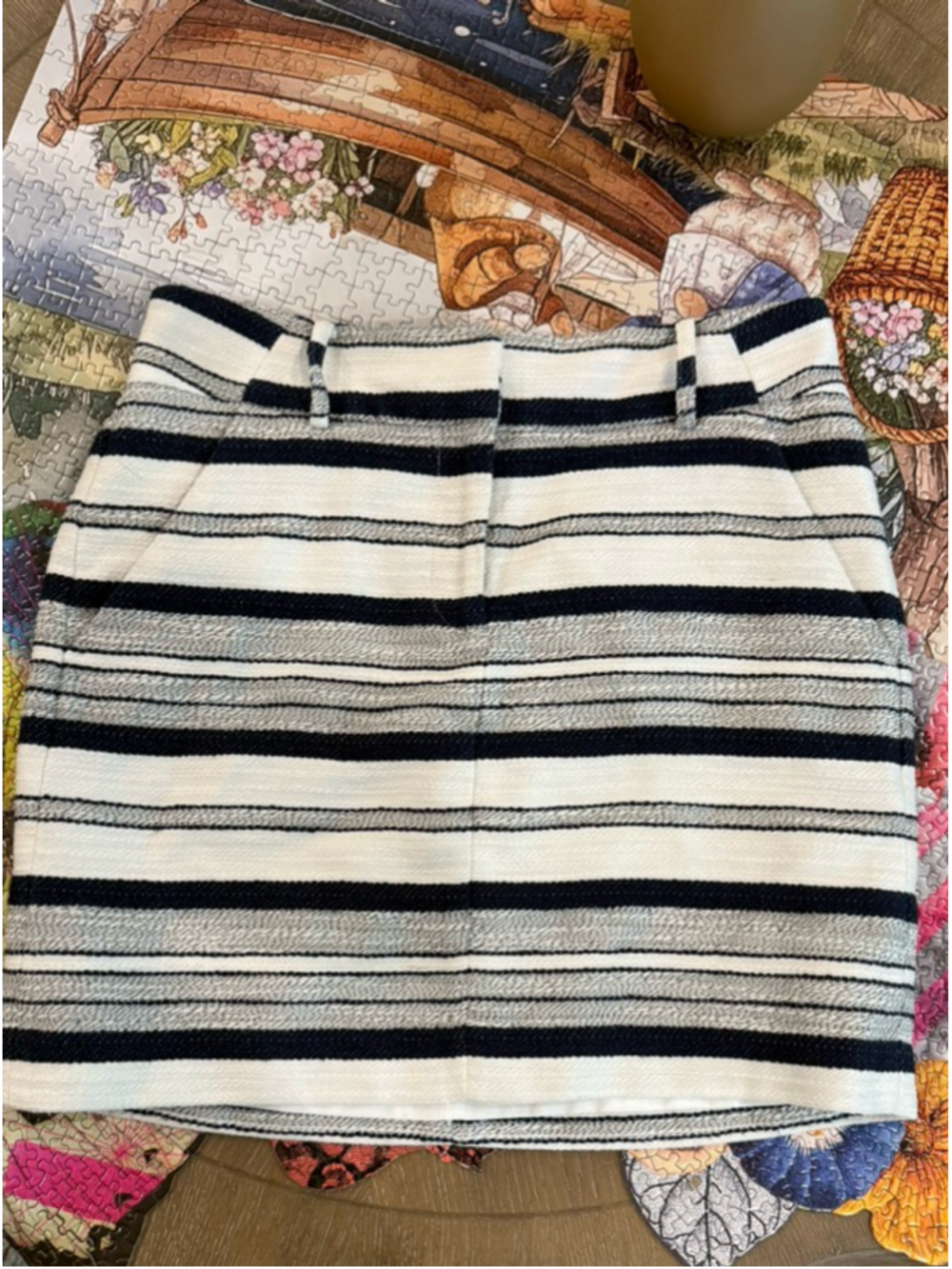 LOFT White Navy Stripe Mini Skirt Size 4